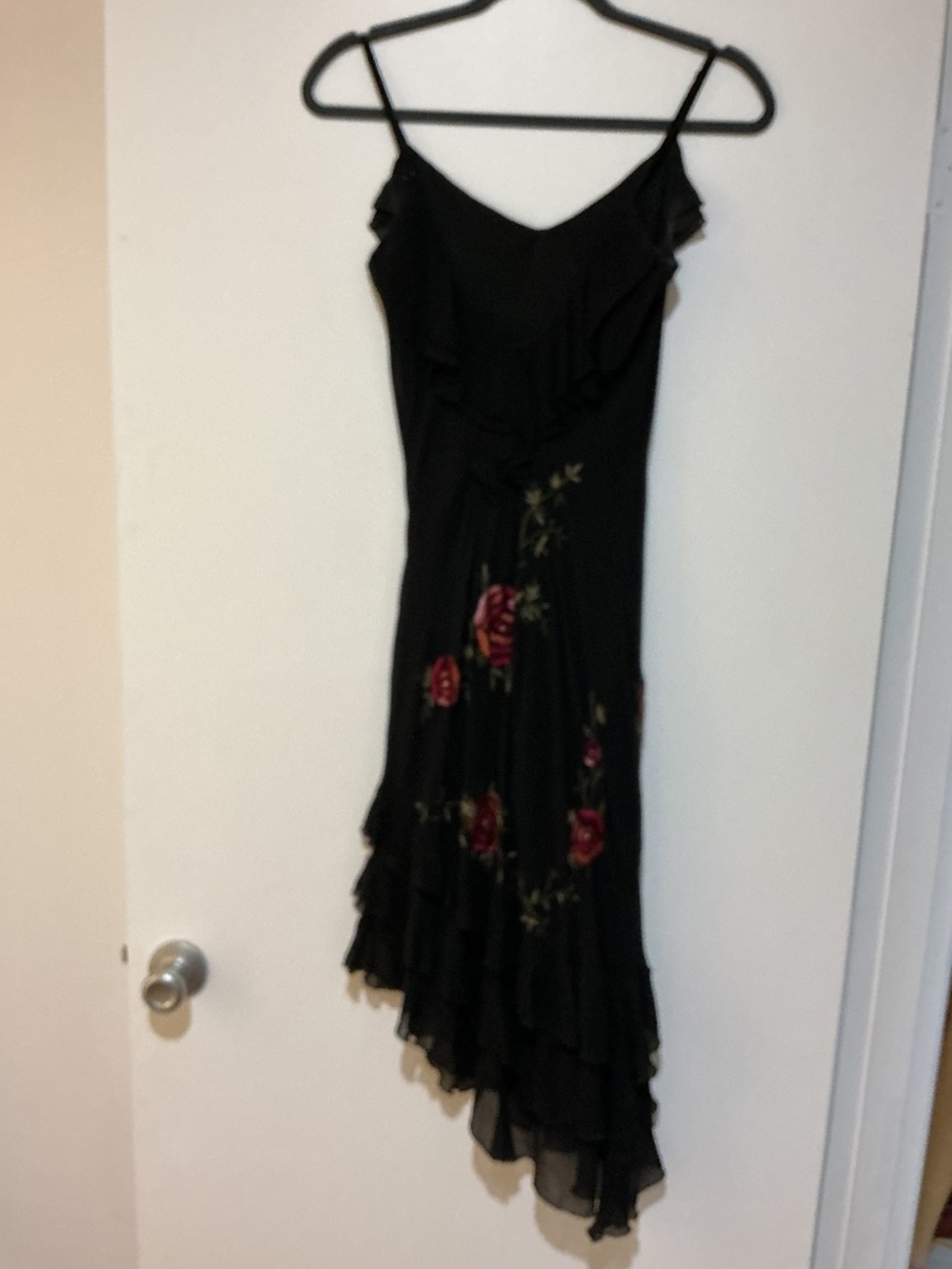 Sue Wong Black Floral Embroidered Silk Midi Dress 8 - Picture 5 of 9